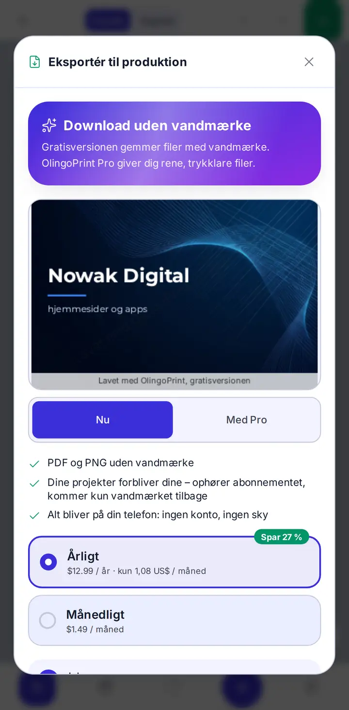 Pro: eksport uden vandmærke