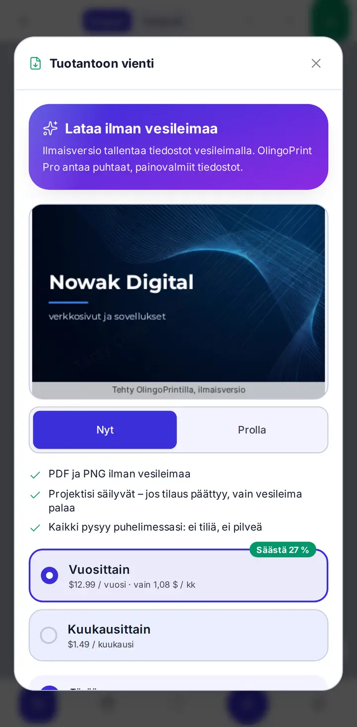 Pro: vienti ilman vesileimaa